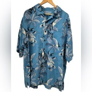 Bermuda Bay Silk Hawaiian Toucan Print Button Front Short Sleeve Camp Shirt - XL